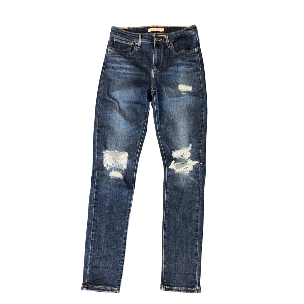Levis 721 High Rise Skinny Jeans 28 Blue Distressed Denim Pants
